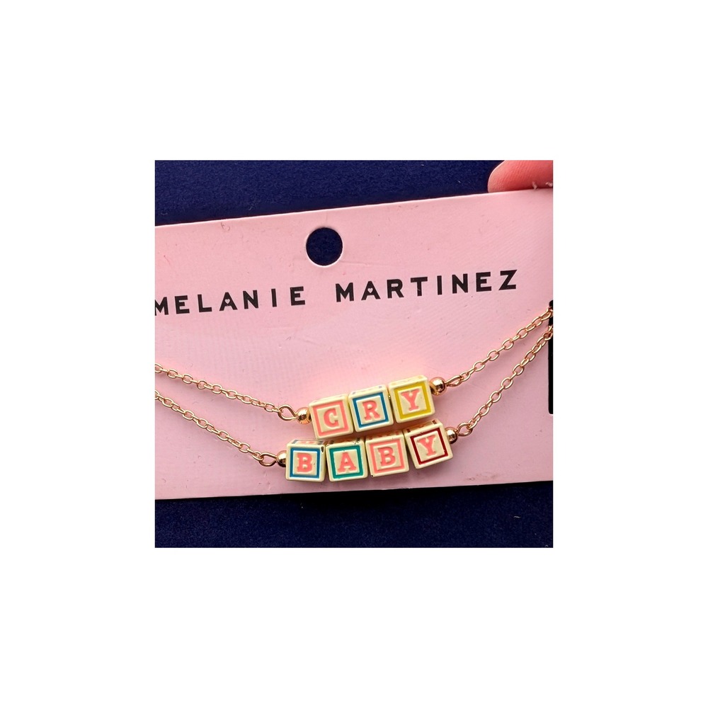 Melanie Martinez Cry Baby Layered Necklace Gold Tone Pastel Block Charms NEW